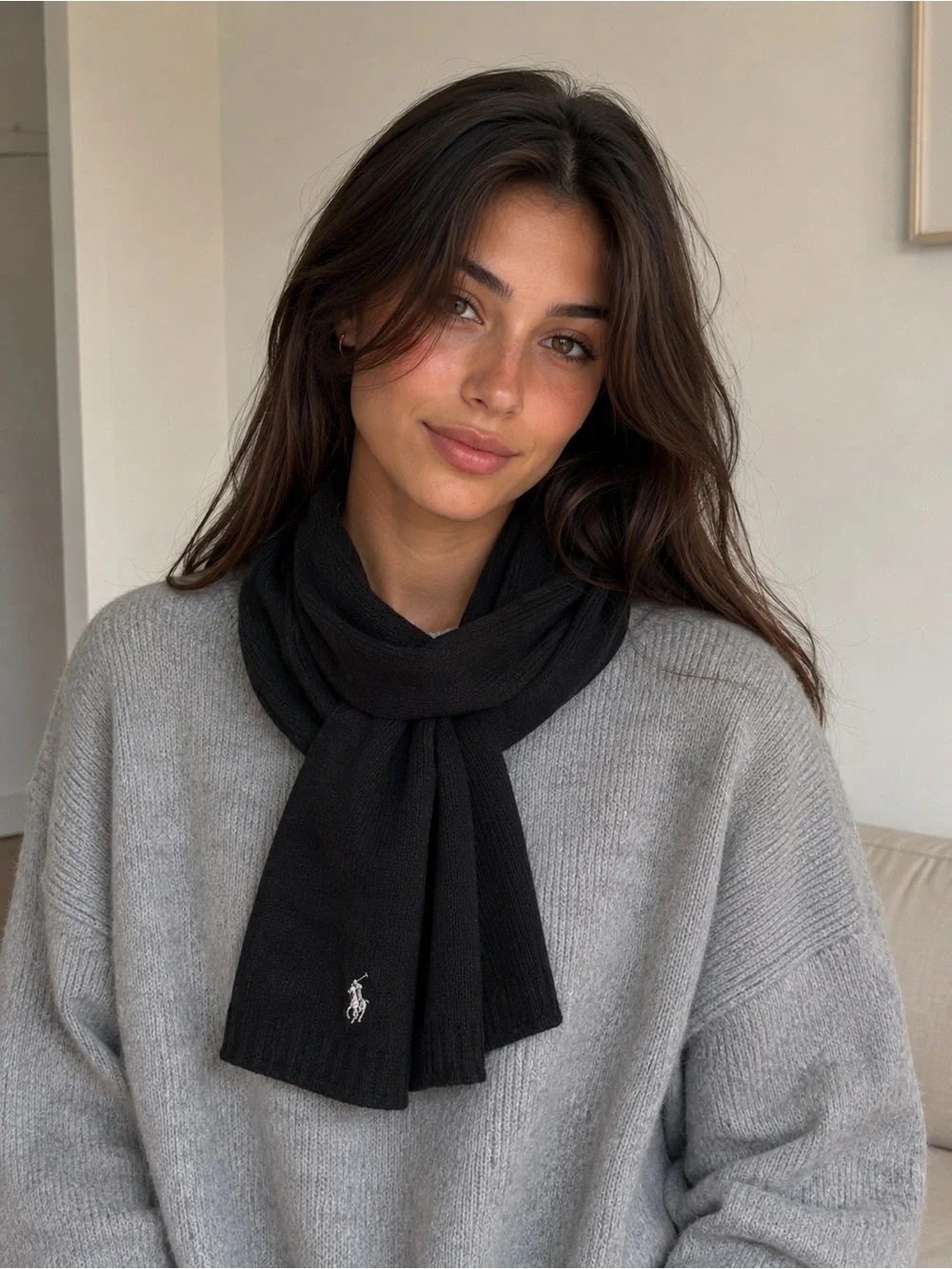 Uspa polo Ralph Lauren black ribbed scarf